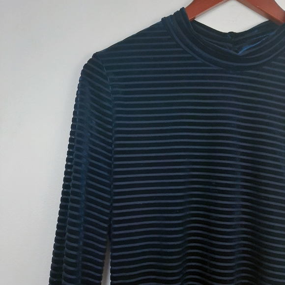 Lulus Ticket to Chic Navy Blue Striped Velvet dres - Picture 6 of 13